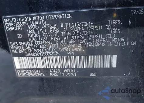 2005 Toyota Rav4 z USA, uszkodzony, nr VIN JTEGD20V250093245